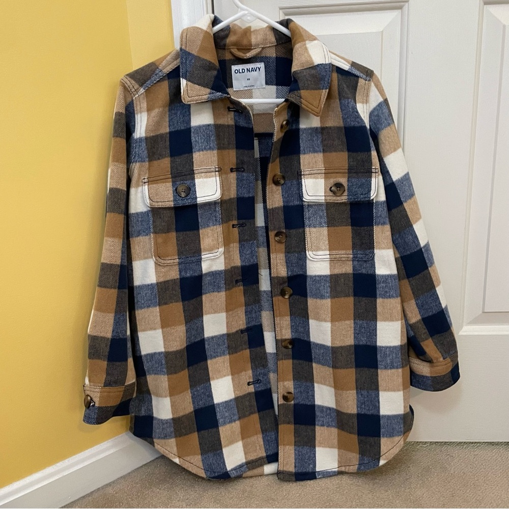 Old Navy blue/brown Plaid Soft-Brushed Utility Shacket jacket - XS